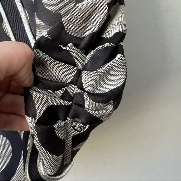 Coach Poppy Op Art Logo Glam Leather Silver Black Tote - Picture 8 of 13